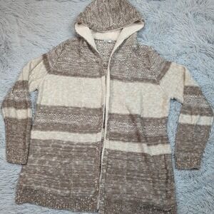 Karissa Me Sweater Womens‎ XL Biege Cardigan Open Front Hood Comfort Cozy Preppy